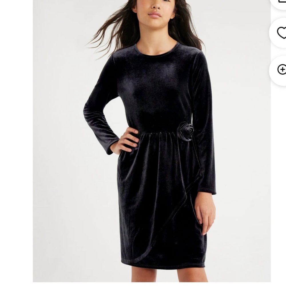 Scoop NYC Girls Rosette Black Velvet Dress W/Faux Wrap Front Size Medium (7-8)